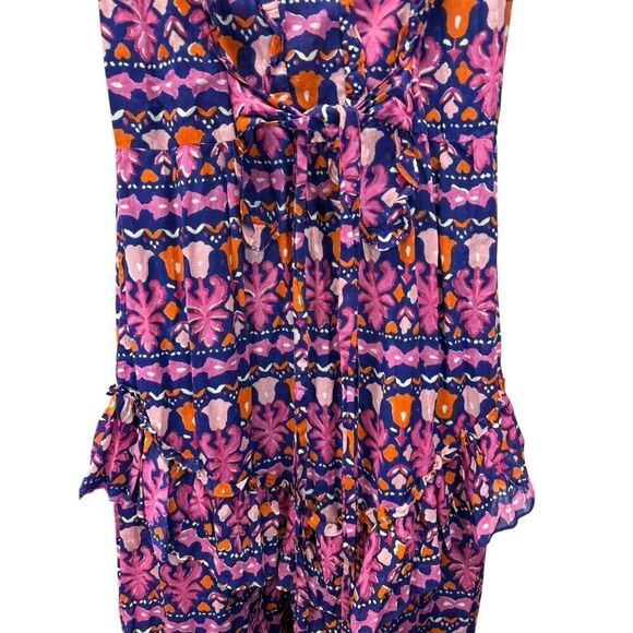 Banjanan Donna Maxi Dress Edwardian Tile Print XS Boho Sleeveless Ruffle Cotton - Picture 8 of 16